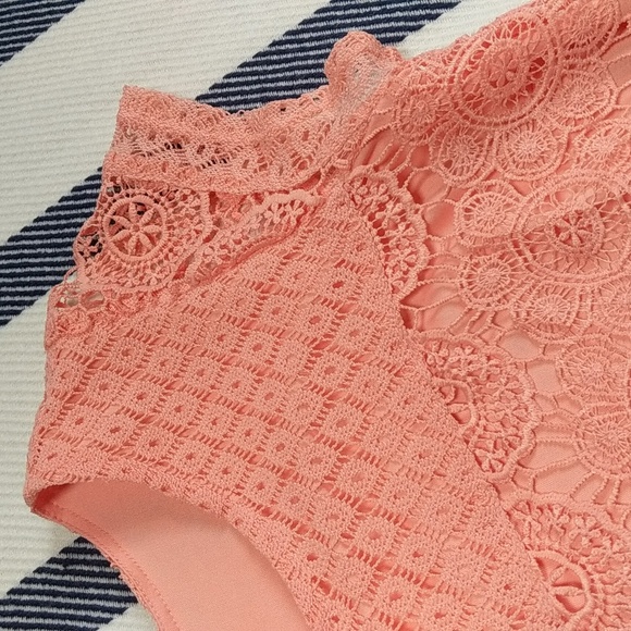 Floral Peach Crochet Mini Dress - Picture 3 of 14